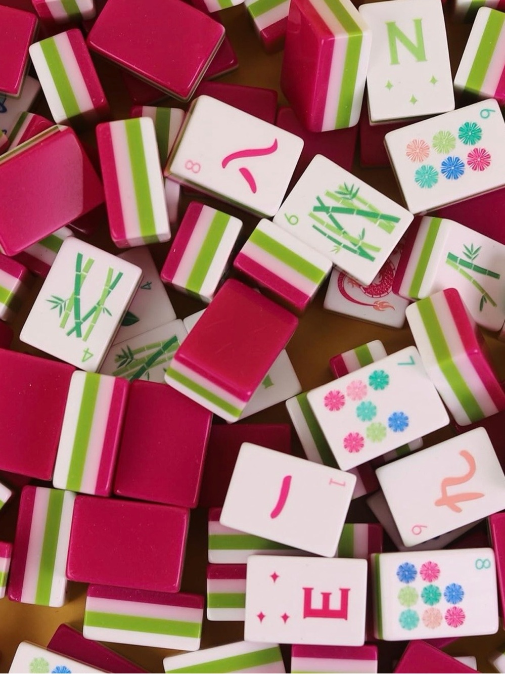 Pink & Green Mahjong-Style Party Tiles - Colorful Table Decor